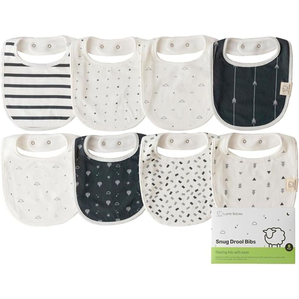 8-Pack Baby Drool Bibs Cotton Lightweight Patterned Bibs